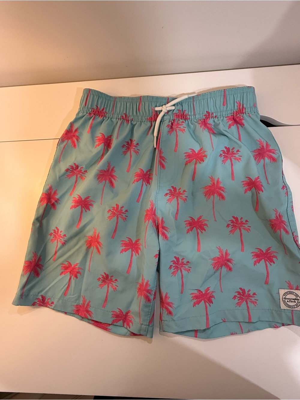abercrombie kids Aqua Swim Shorts with Pink Palm Tree Print